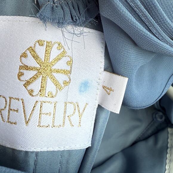 Revelry Zoe Chiffon Blue Ruched Sweetheart Gown Size 4 - Picture 6 of 6